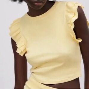Zara Light Yellow Ruffle Sleeve Crop Top